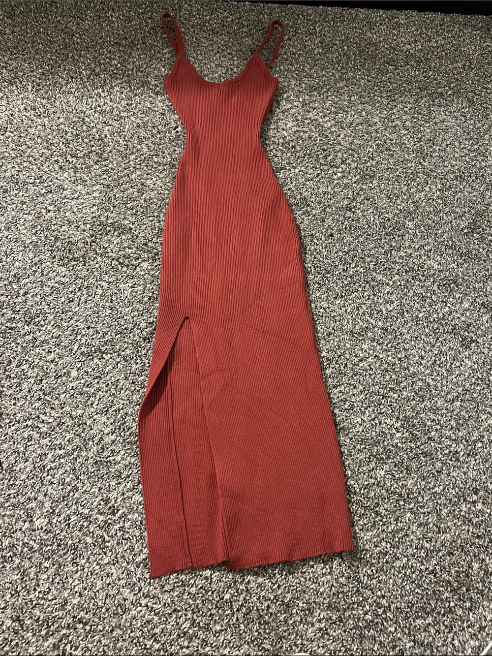 Windsor Rust Ribbed Maxi with Side Slit